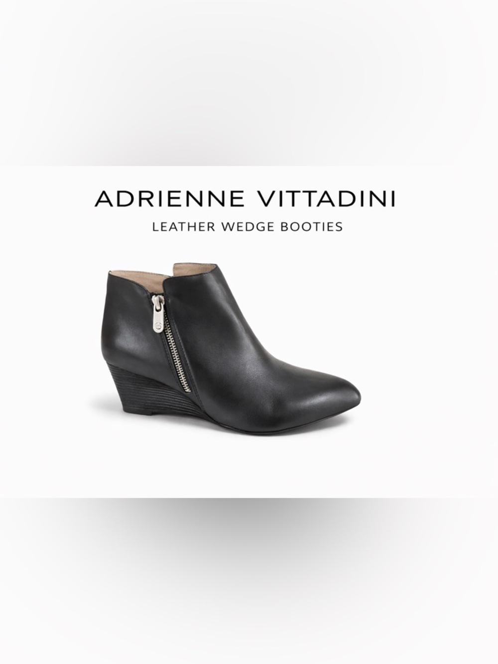 Adrienne Vittadini Black Leather Wedge Ankle Booties